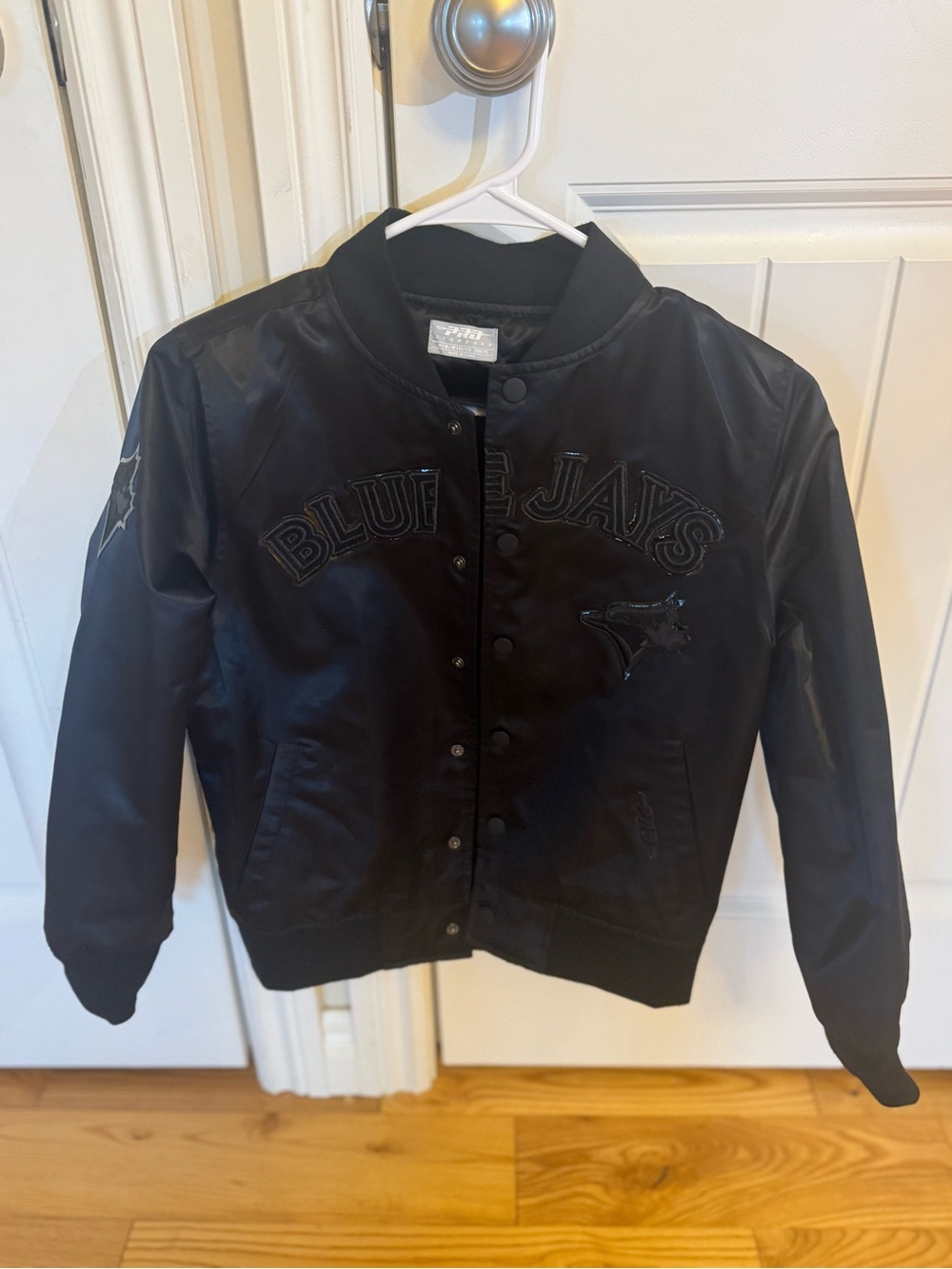 Kids Black 'Blue Jays' Satin Bomber Jacket